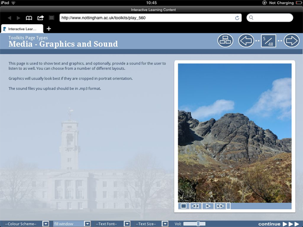 Screenshot of Xerte on iPad via Puffin Web Browser
